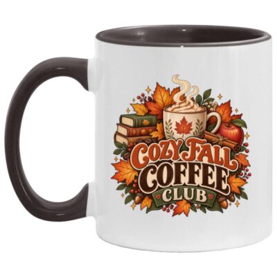 Cozy Fall Coffee Club Mug – Autumn Coffee Lover Gift, Cute Pumpkin Season Coffee Cup, White/Black, 11 oz. Accent Mug