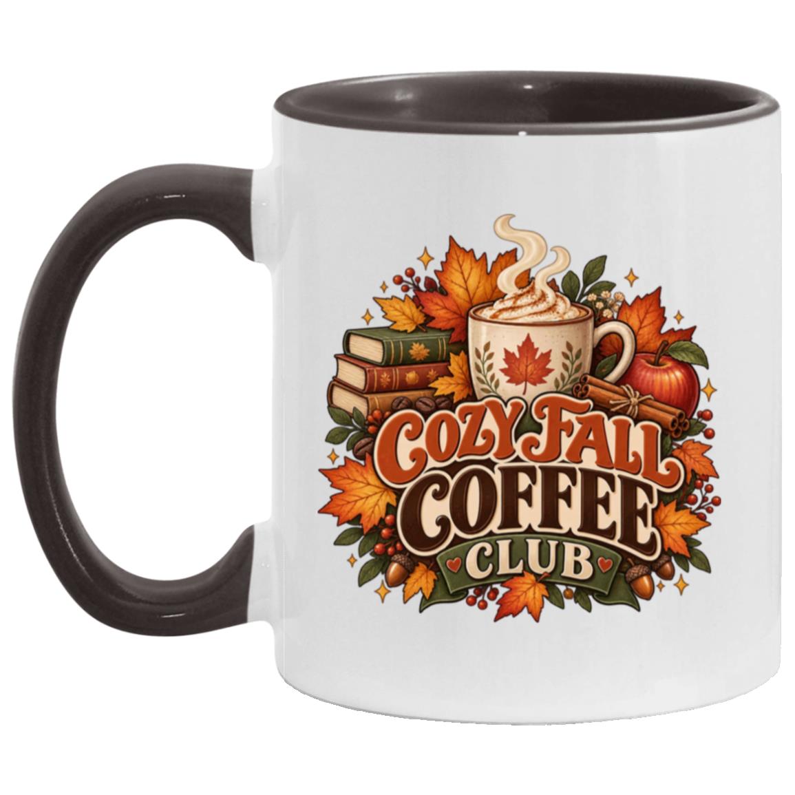 Cozy Fall Coffee Club Mug – Autumn Coffee Lover Gift, Cute Pumpkin Season Coffee Cup, White/Black, 11 oz. Accent Mug