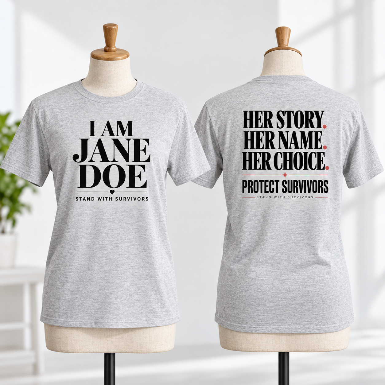 I Am Jane Doe Shirt 2 Sides, Stand With Survivors Tee, Her Story Her Name Her Choice Shirt, Survivor Support Awareness T-Shirt - Image 3