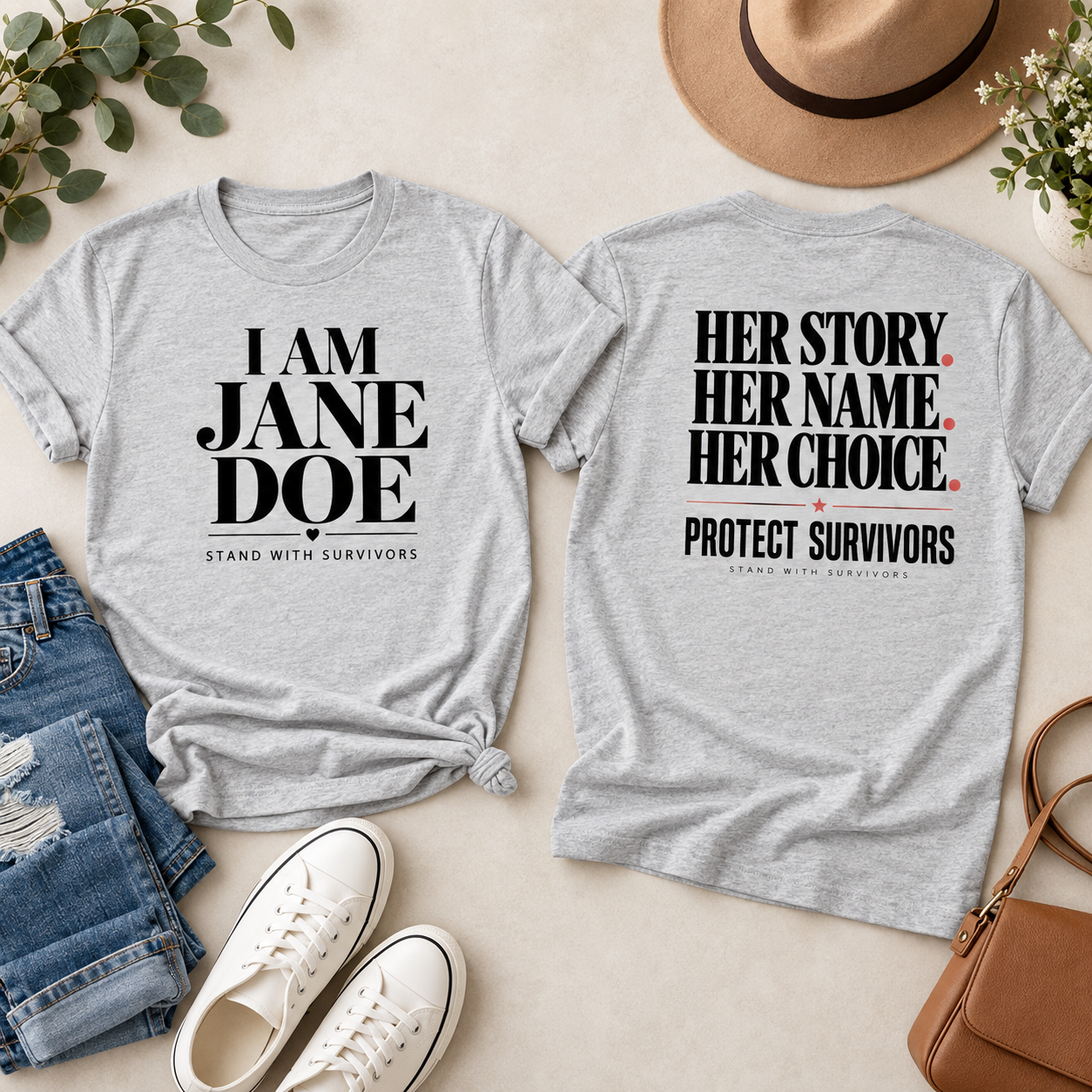 I Am Jane Doe Shirt 2 Sides, Stand With Survivors Tee, Her Story Her Name Her Choice Shirt, Survivor Support Awareness T-Shirt - Image 4