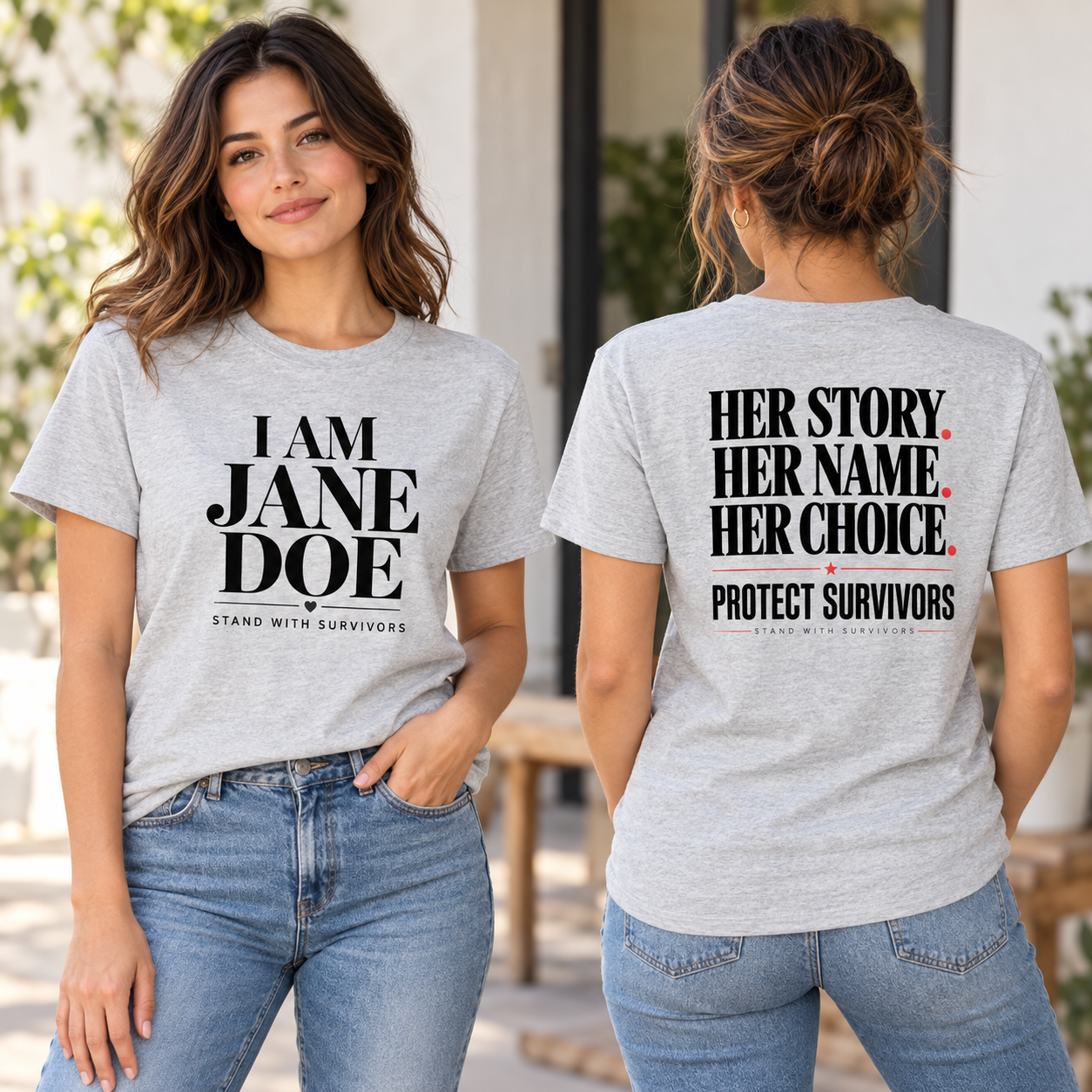 I Am Jane Doe Shirt 2 Sides, Stand With Survivors Tee, Her Story Her Name Her Choice Shirt, Survivor Support Awareness T-Shirt - Image 5