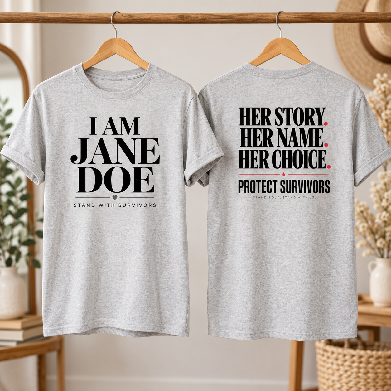 I Am Jane Doe Shirt 2 Sides, Stand With Survivors Tee, Her Story Her Name Her Choice Shirt, Survivor Support Awareness T-Shirt - Image 6