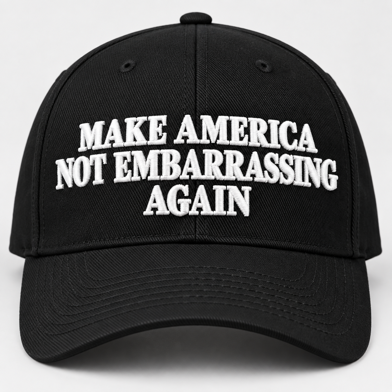 Make America Not Embarrassing Again Hat, Political Statement Embroidered Twill Cap, Anti Trump Humor Baseball Hat - Image 1
