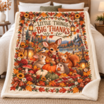 Little Things Big Thanks Blanket – Woodland Thanksgiving Throw, Cute Fall Deer Bunny Squirrel Autumn Blanket - Thumbnail Image 3
