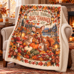 Little Things Big Thanks Blanket – Woodland Thanksgiving Throw, Cute Fall Deer Bunny Squirrel Autumn Blanket - Thumbnail Image 2