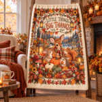 Little Things Big Thanks Blanket – Woodland Thanksgiving Throw, Cute Fall Deer Bunny Squirrel Autumn Blanket - Thumbnail Image 5