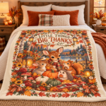Little Things Big Thanks Blanket – Woodland Thanksgiving Throw, Cute Fall Deer Bunny Squirrel Autumn Blanket - Thumbnail Image 7