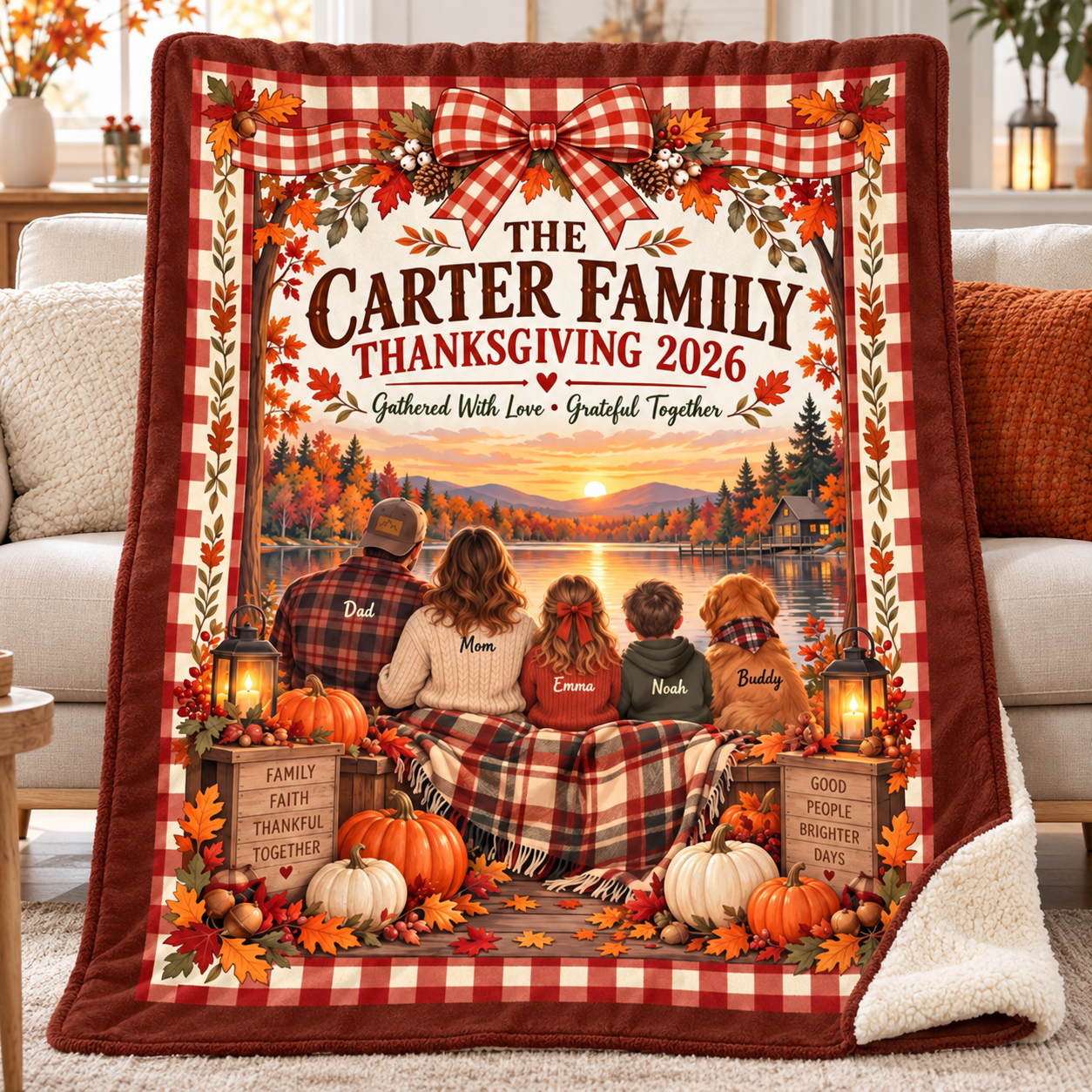 Personalized Family Thanksgiving Blanket – Custom Family Name Fall Throw, Thanksgiving 2026 Keepsake Gift - Image 3