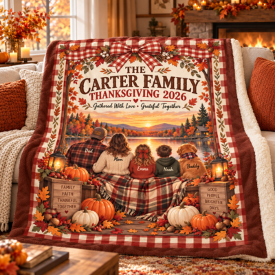 Personalized Family Thanksgiving Blanket – Custom Family Name Fall Throw, Thanksgiving 2026 Keepsake Gift