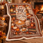 Pie People & Cozy Things Blanket – Pumpkin Pie Thanksgiving Throw, Brown Gingham Cozy Fall Blanket - Thumbnail Image 4