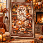 Pie People & Cozy Things Blanket – Pumpkin Pie Thanksgiving Throw, Brown Gingham Cozy Fall Blanket - Thumbnail Image 9