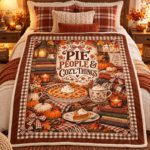 Pie People & Cozy Things Blanket – Pumpkin Pie Thanksgiving Throw, Brown Gingham Cozy Fall Blanket - Thumbnail Image 7