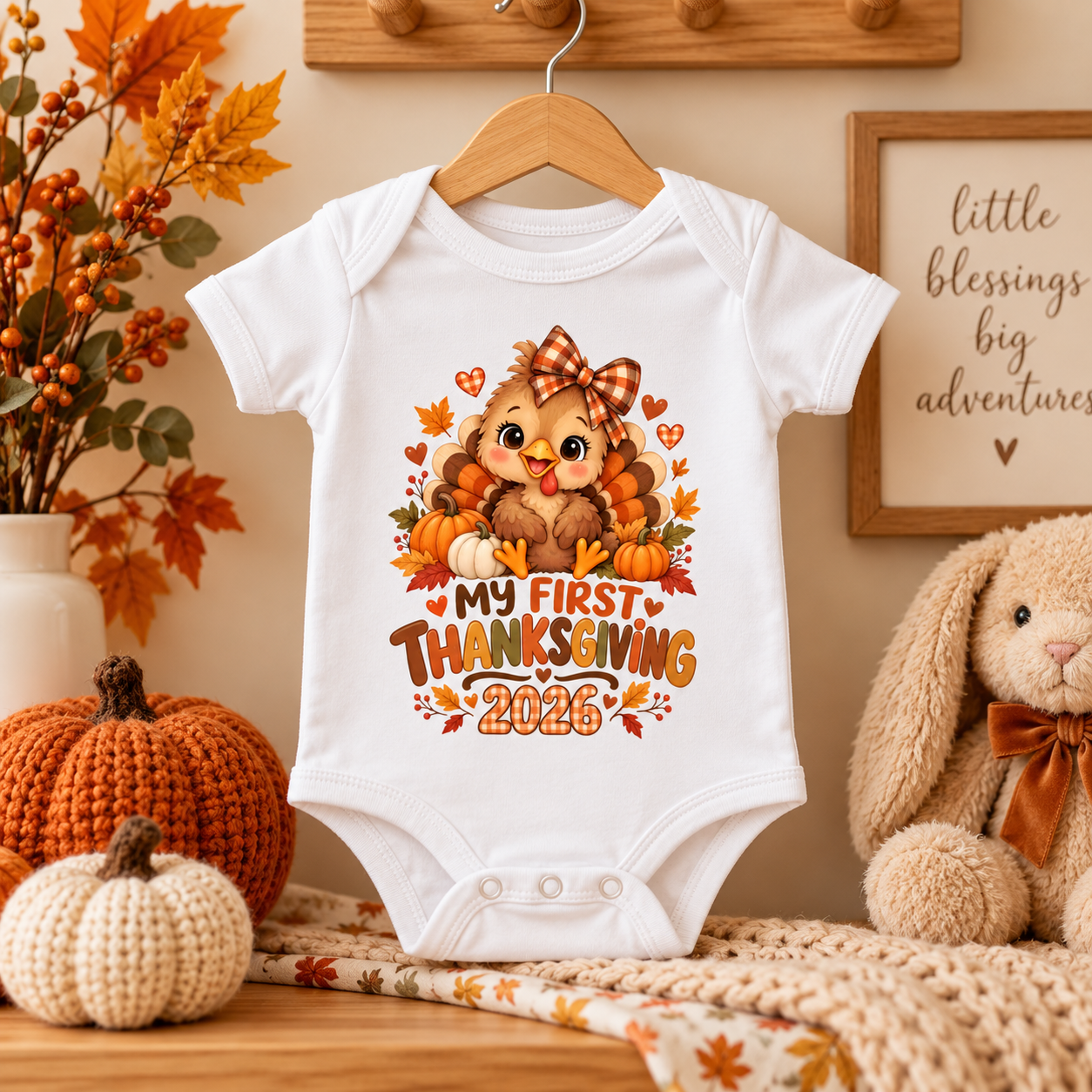 My First Thanksgiving 2026 Baby Onesie - Cute Turkey Baby Girl Bodysuit, First Thanksgiving Outfit, Fall Pumpkin Baby Gift - Image 6