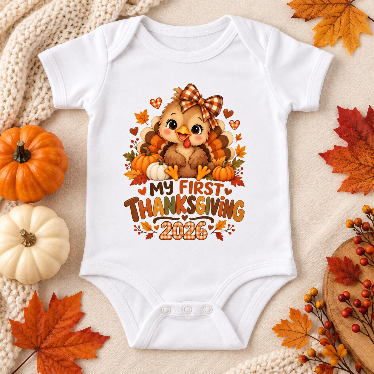 My First Thanksgiving 2026 Baby Onesie - Cute Turkey Baby Girl Bodysuit, First Thanksgiving Outfit, Fall Pumpkin Baby Gift - Image 7