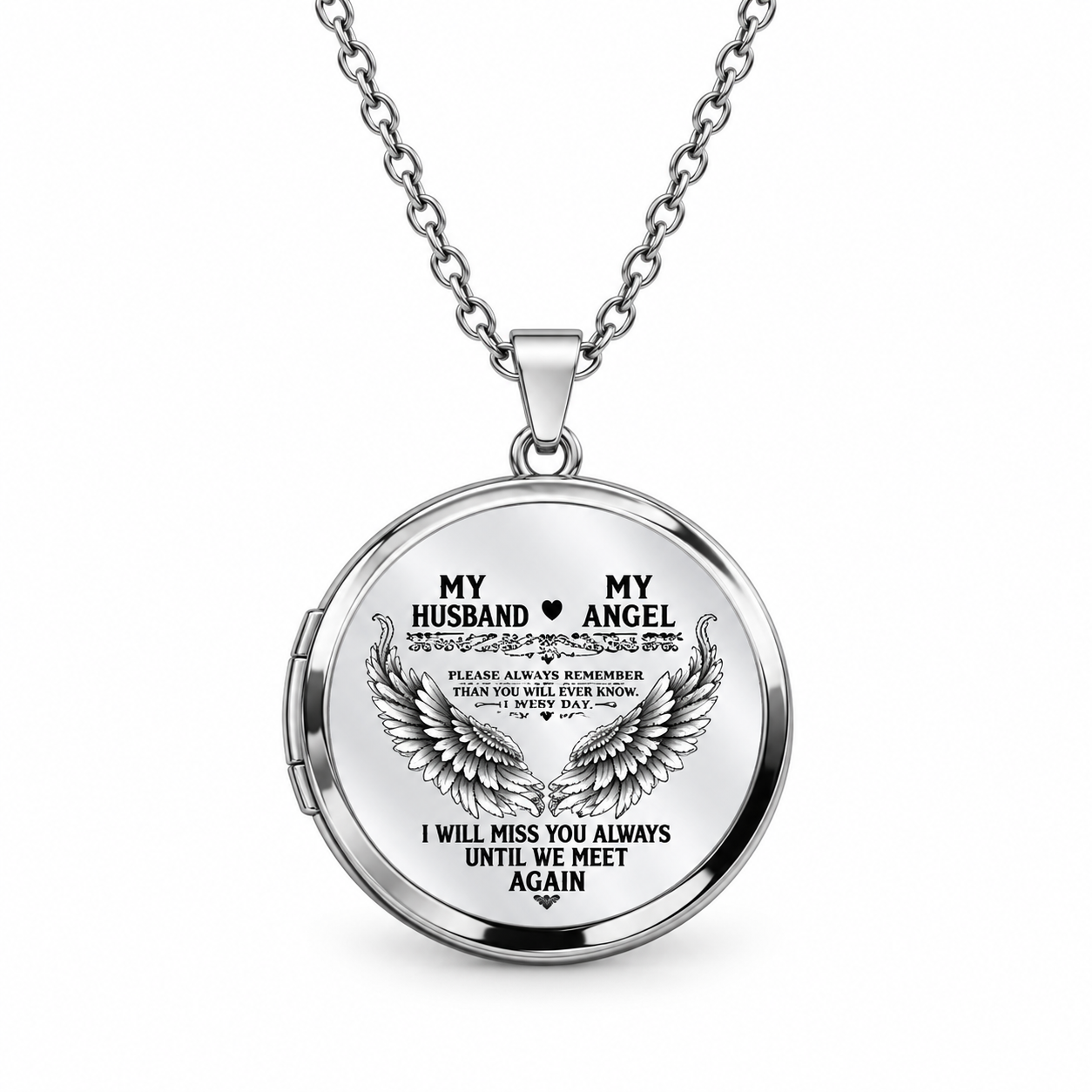 Personalized Husband Memorial Locket Necklace – Custom Photo My Husband My Angel Necklace, Angel Wings Remembrance Gift - Image 2