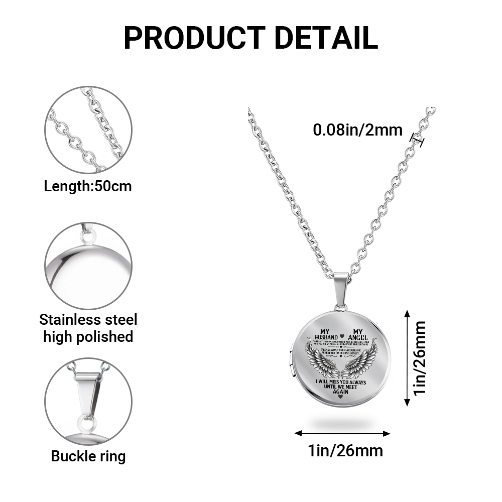 Personalized Husband Memorial Locket Necklace – Custom Photo My Husband My Angel Necklace, Angel Wings Remembrance Gift - Image 5
