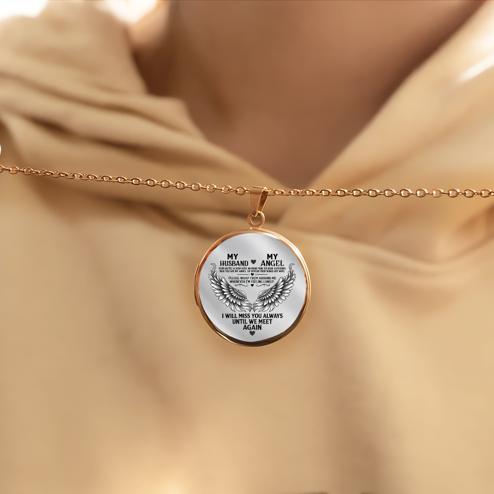 Personalized Husband Memorial Locket Necklace – Custom Photo My Husband My Angel Necklace, Angel Wings Remembrance Gift - Image 7