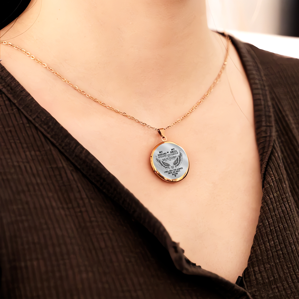 Personalized Husband Memorial Locket Necklace – Custom Photo My Husband My Angel Necklace, Angel Wings Remembrance Gift - Image 8