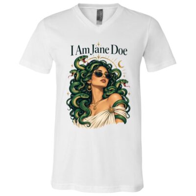 I Am Jane Doe Medusa Shirt, Survivor Solidarity T-Shirt, Women Empowerment Snake Graphic Tee, Stand With Survivors Shirt, White, V-Neck T-Shirt