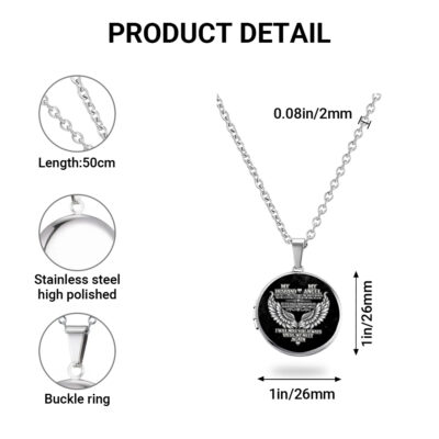 Alternative view of Personalized Photo My Husband My Angel Memorial Locket Necklace, Angel Wings Remembrance Necklace, Loss of Husband Sympathy Gift