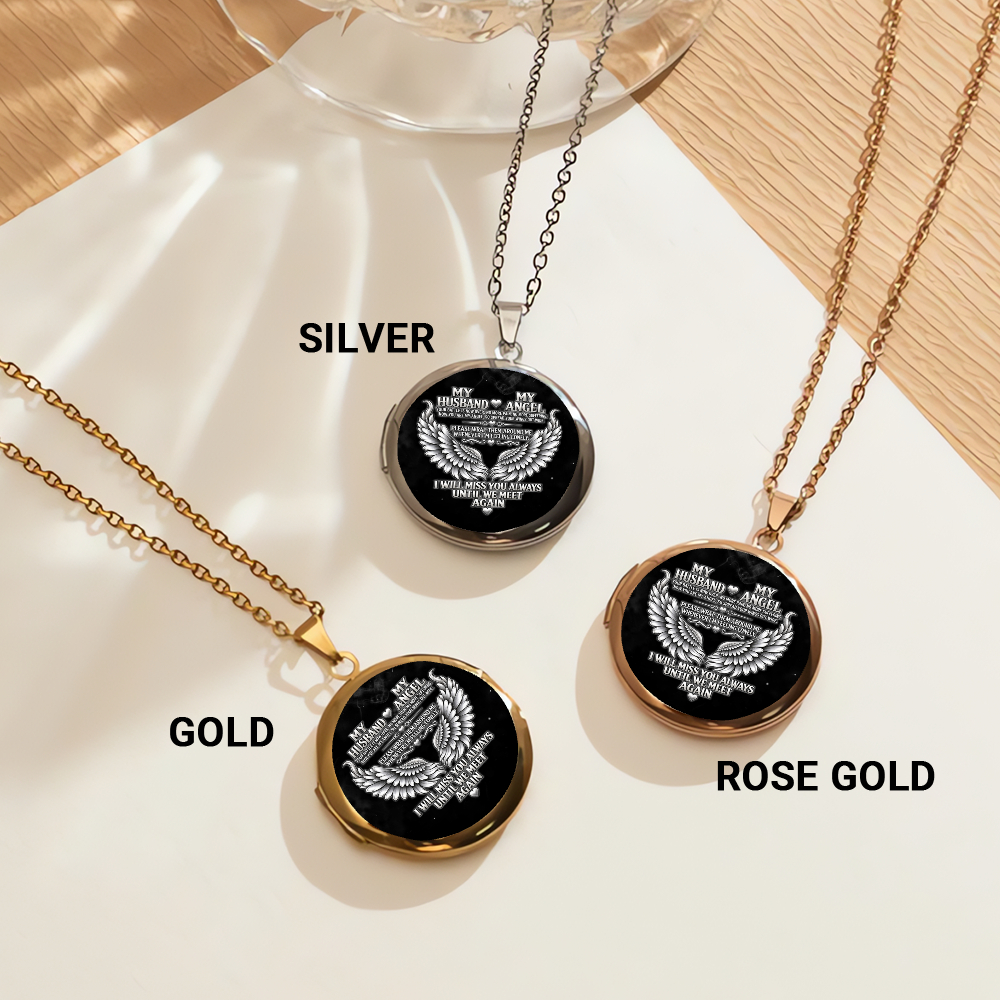 Personalized Photo My Husband My Angel Memorial Locket Necklace, Angel Wings Remembrance Necklace, Loss of Husband Sympathy Gift - Image 4