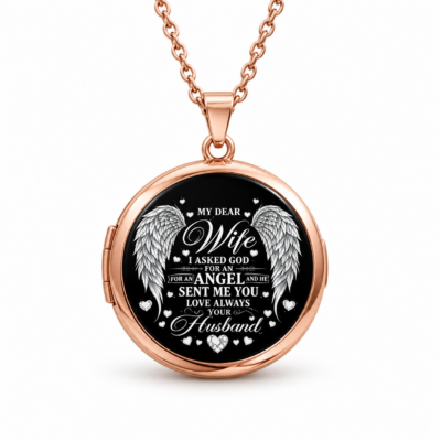 Personalized Wife Locket Necklace – My Dear Wife Angel Wings Custom Photo Necklace, Romantic Gift From Husband to Wife