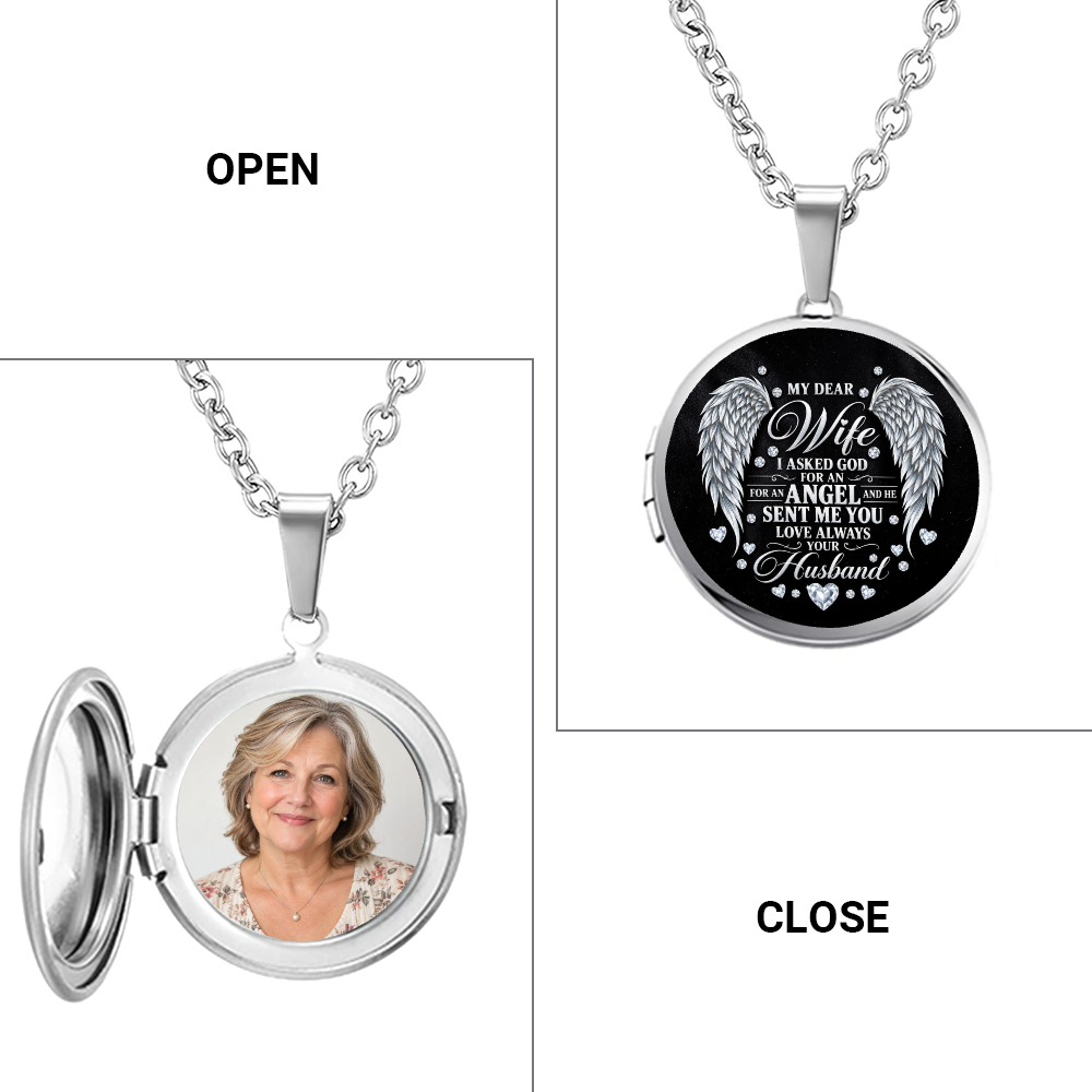 Personalized Wife Locket Necklace – My Dear Wife Angel Wings Custom Photo Necklace, Romantic Gift From Husband to Wife - Image 6