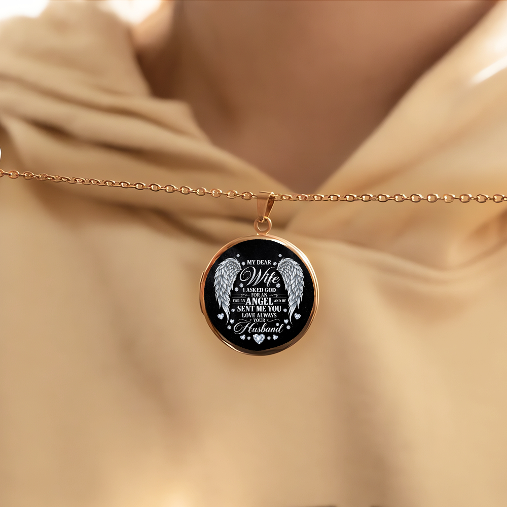 Personalized Wife Locket Necklace – My Dear Wife Angel Wings Custom Photo Necklace, Romantic Gift From Husband to Wife - Image 7