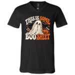 This Is Some Boo Sheet Shirt, Funny Ghost Halloween T-Shirt, Retro Spooky Season Tee, Cute Pumpkin Checkerboard, Black, V-Neck T-Shirt