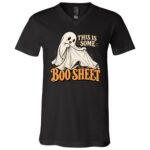 This Is Some Boo Sheet Shirt, Minimal Funny Ghost Halloween Tee, Vintage Retro Serif Spooky Season T-Shirt, Black, V-Neck T-Shirt