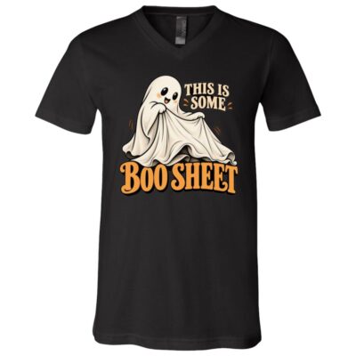 This Is Some Boo Sheet Shirt, Minimal Funny Ghost Halloween Tee, Vintage Retro Serif Spooky Season T-Shirt, Black, V-Neck T-Shirt