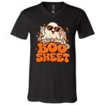 This Is Some Boo Sheet Ghost Shirt, Retro Halloween Checkerboard T-Shirt, Funny Sunglasses Ghost Tee, Black, V-Neck T-Shirt