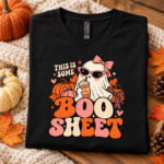 This Is Some Boo Sheet Shirt, Retro Girly Ghost Halloween T-Shirt, Cute Pumpkin Spice Ghost Tee, Pink Bow - Thumbnail Image 3
