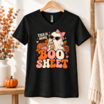 This Is Some Boo Sheet Shirt, Retro Girly Ghost Halloween T-Shirt, Cute Pumpkin Spice Ghost Tee, Pink Bow - Thumbnail Image 5