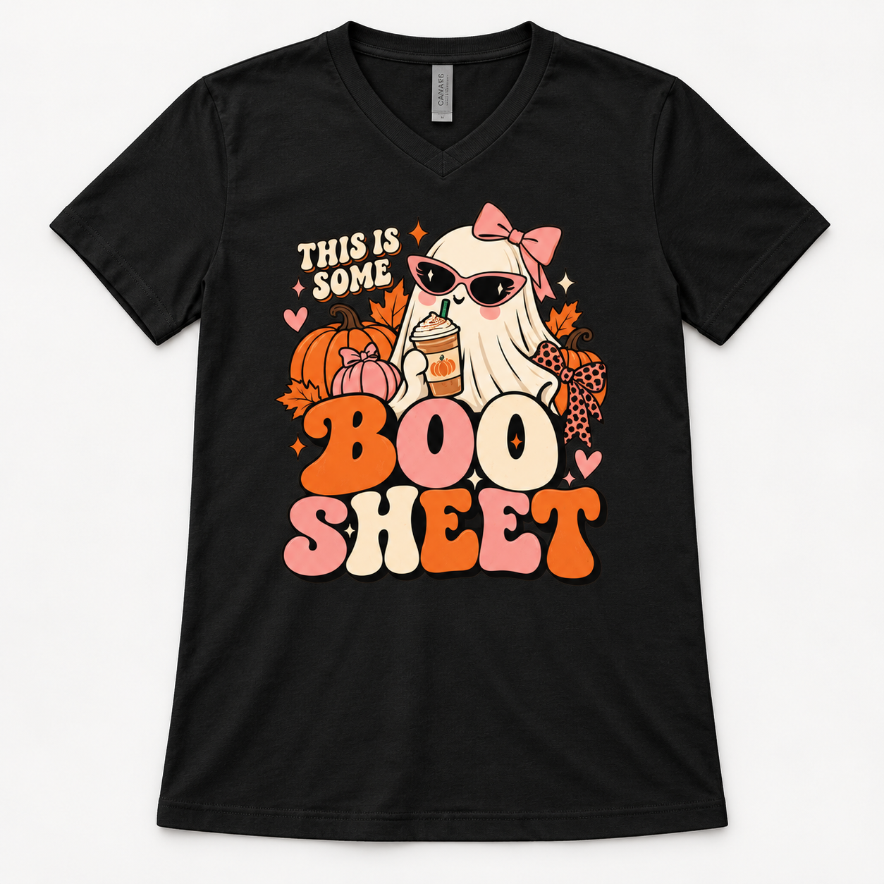 This Is Some Boo Sheet Shirt, Retro Girly Ghost Halloween T-Shirt, Cute Pumpkin Spice Ghost Tee, Pink Bow - Image 7