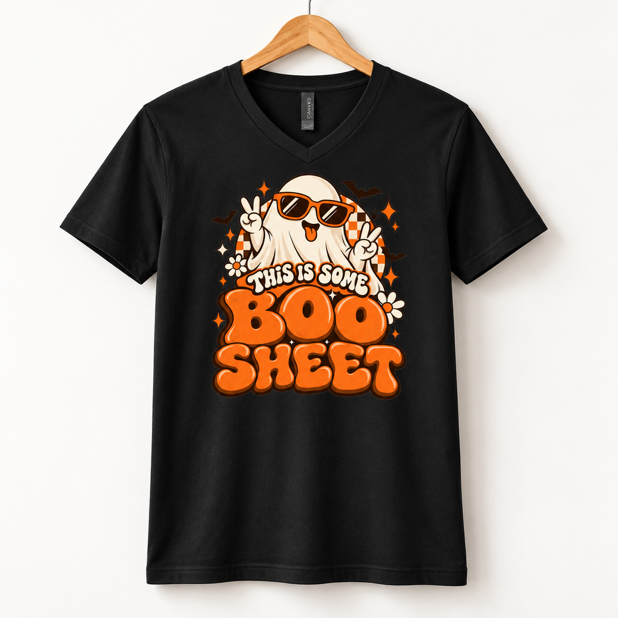 This Is Some Boo Sheet Ghost Shirt, Retro Halloween Checkerboard T-Shirt, Funny Sunglasses Ghost Tee - Image 3