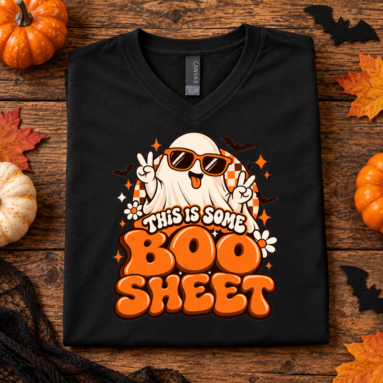 This Is Some Boo Sheet Ghost Shirt, Retro Halloween Checkerboard T-Shirt, Funny Sunglasses Ghost Tee - Image 5