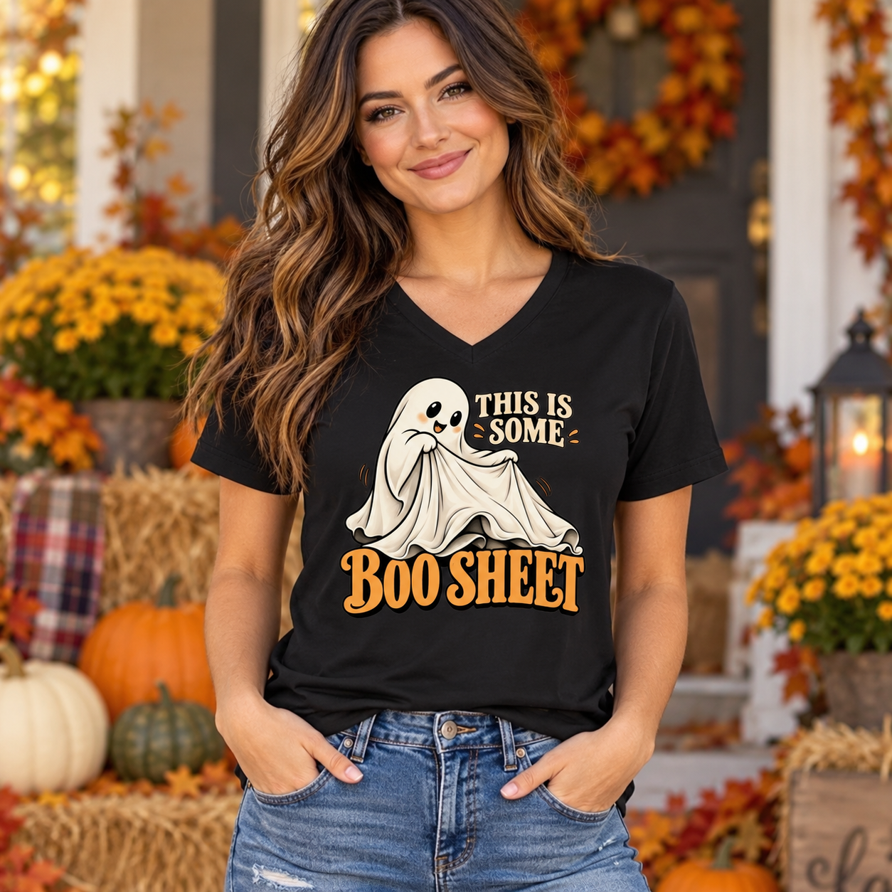 This Is Some Boo Sheet Shirt, Minimal Funny Ghost Halloween Tee, Vintage Retro Serif Spooky Season T-Shirt - Image 5