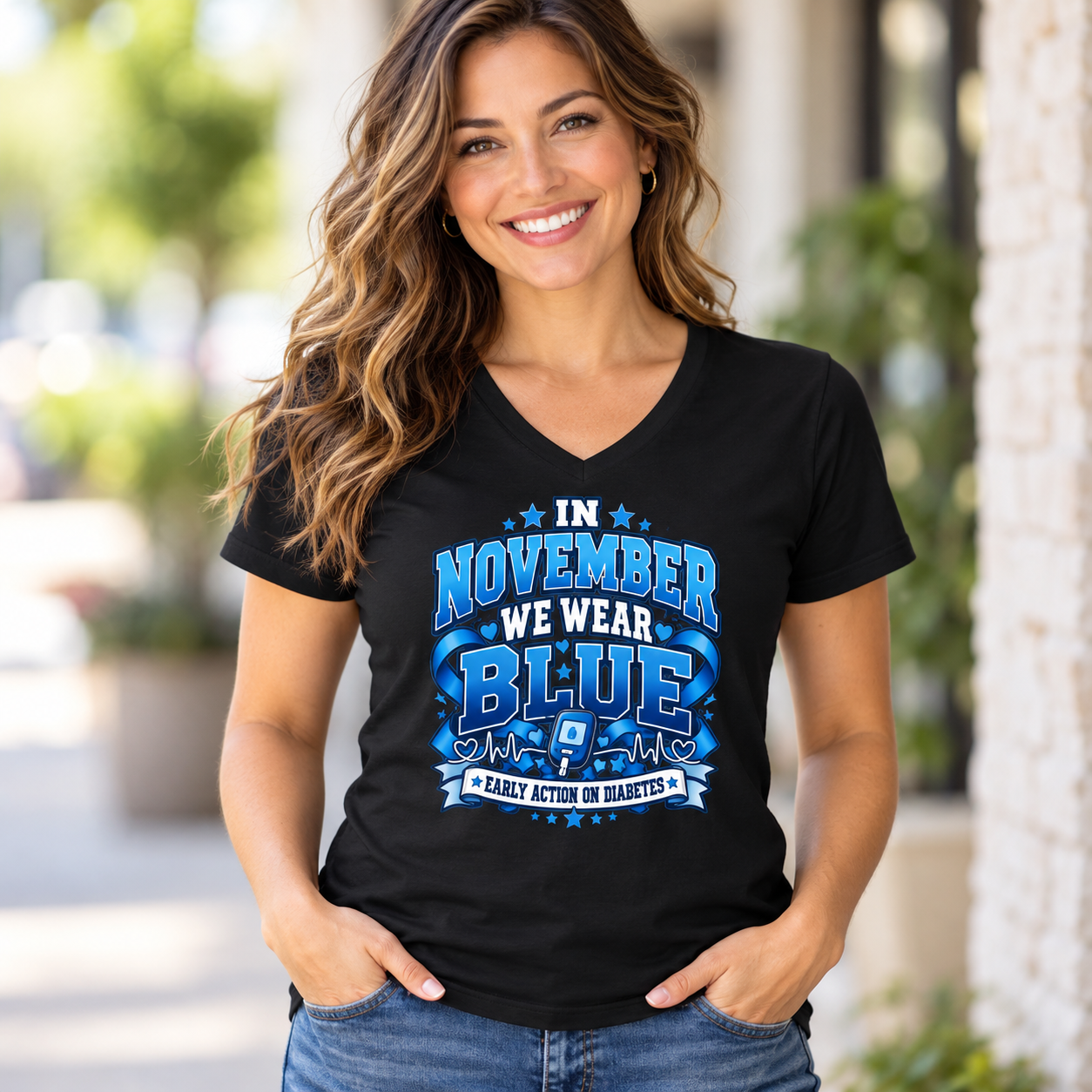 In November We Wear Blue Diabetes Awareness T-Shirt – Blue Ribbon Diabetes Shirt, November Awareness Tee - Image 5