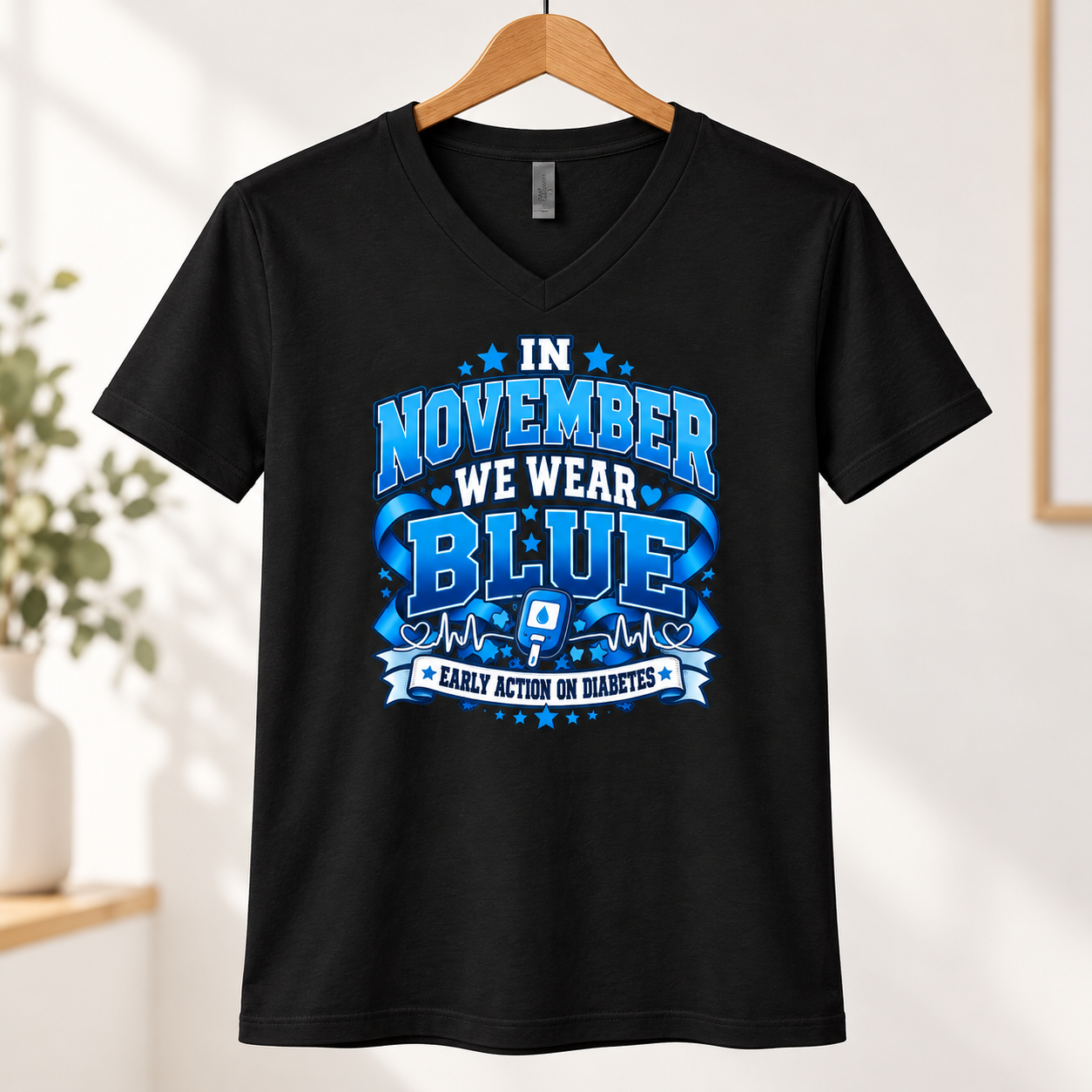 In November We Wear Blue Diabetes Awareness T-Shirt – Blue Ribbon Diabetes Shirt, November Awareness Tee - Image 6
