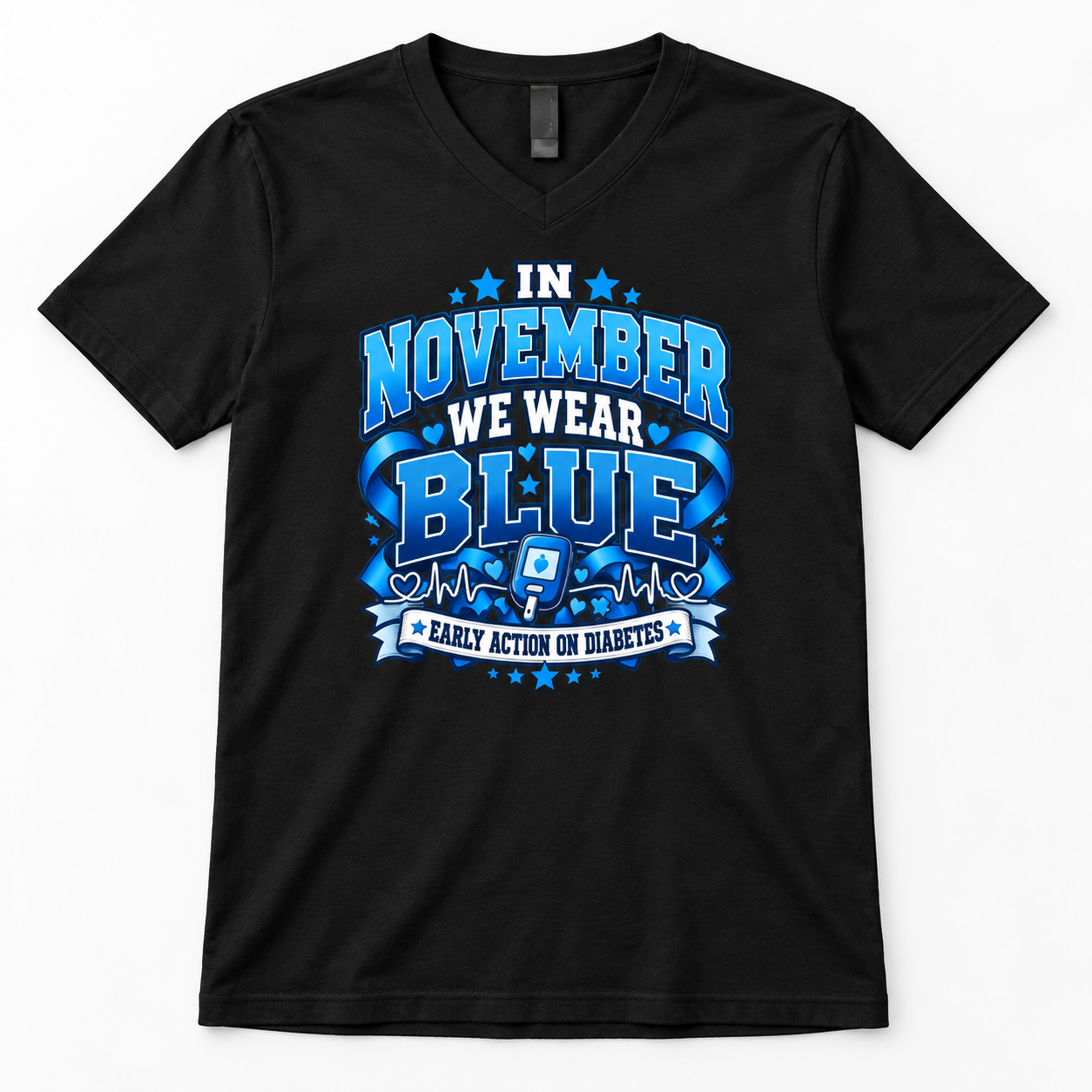 In November We Wear Blue Diabetes Awareness T-Shirt – Blue Ribbon Diabetes Shirt, November Awareness Tee - Image 7