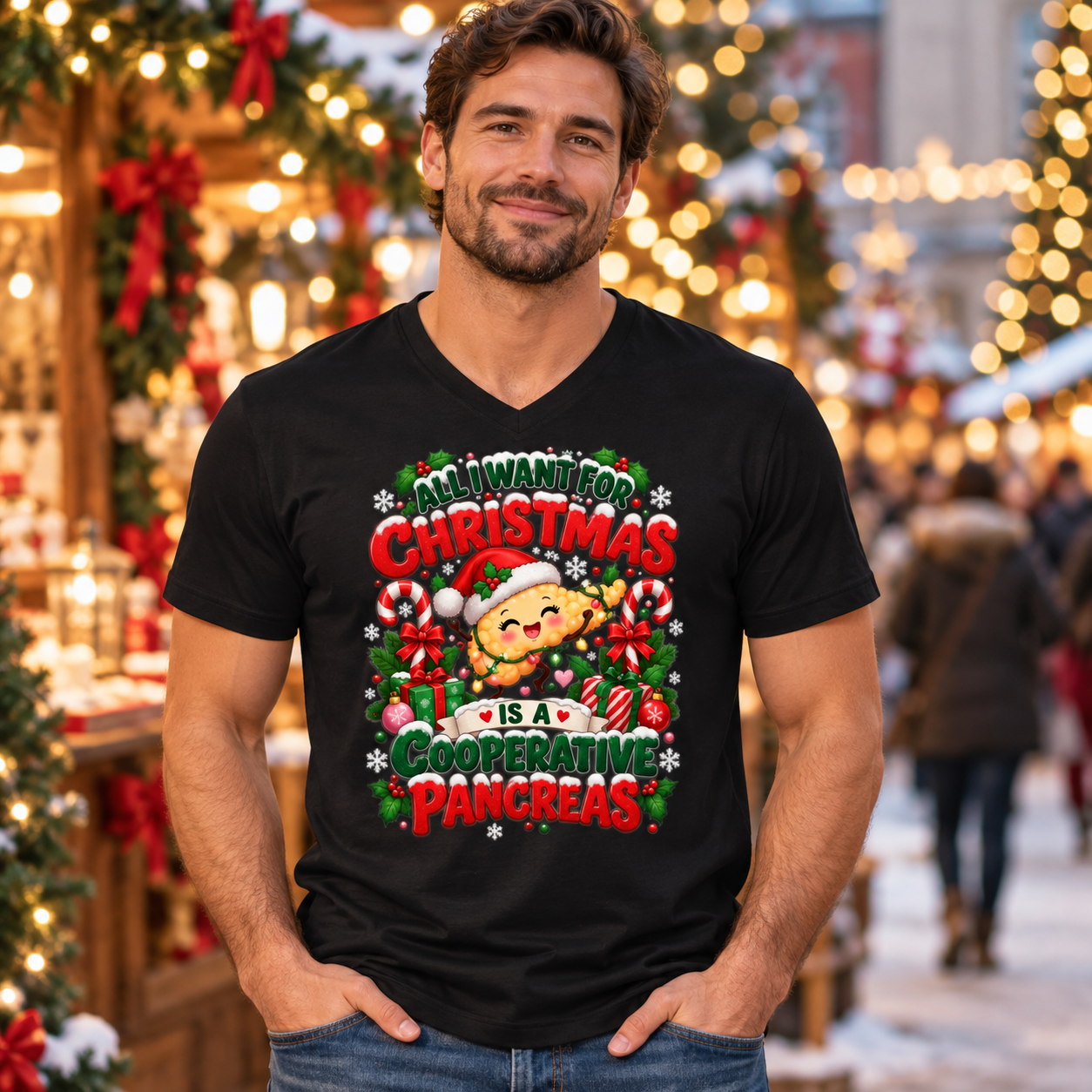 All I Want For Christmas Is A Cooperative Pancreas T-Shirt – Funny Diabetes Christmas Shirt, Pancreas Humor Holiday Tee - Image 3