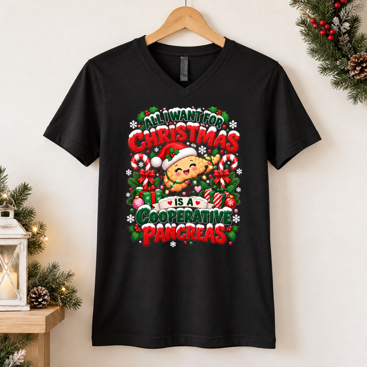 All I Want For Christmas Is A Cooperative Pancreas T-Shirt – Funny Diabetes Christmas Shirt, Pancreas Humor Holiday Tee - Image 4