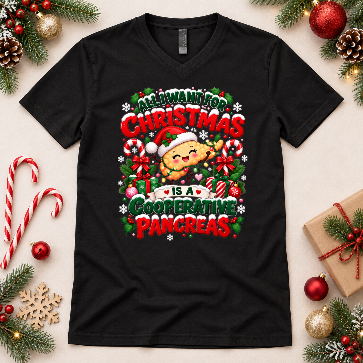 All I Want For Christmas Is A Cooperative Pancreas T-Shirt – Funny Diabetes Christmas Shirt, Pancreas Humor Holiday Tee - Image 7