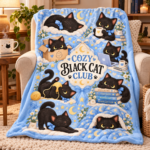 Cozy Black Cat Club Blanket, Cute Cat Lover Throw Blanket, Black Kitten Cozy Lifestyle Blanket, Gift for Cat Mom - Thumbnail Image 2