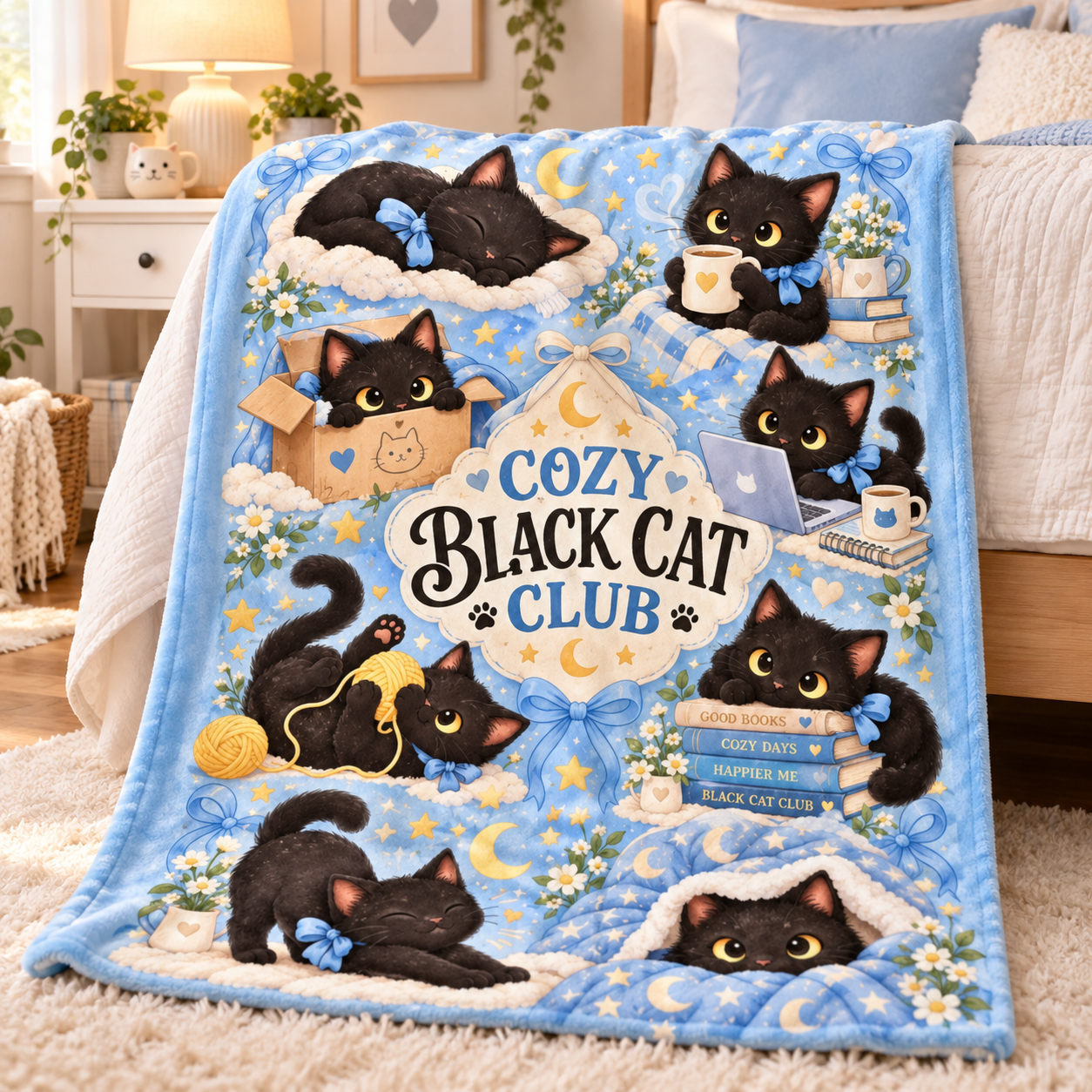 Cozy Black Cat Club Blanket, Cute Cat Lover Throw Blanket, Black Kitten Cozy Lifestyle Blanket, Gift for Cat Mom - Image 3