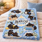 Cozy Black Cat Club Blanket, Cute Cat Lover Throw Blanket, Black Kitten Cozy Lifestyle Blanket, Gift for Cat Mom - Thumbnail Image 4