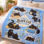 Cozy Black Cat Club Blanket, Cute Cat Lover Throw Blanket, Black Kitten Cozy Lifestyle Blanket, Gift for Cat Mom - Thumbnail Image 6