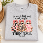 It Was A Dark And Spooky Night Then Jesus Shirt, Christian Halloween T-Shirt, Cute Coquette Ghost Tee - Thumbnail Image 3