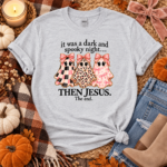 It Was A Dark And Spooky Night Then Jesus Shirt, Christian Halloween T-Shirt, Cute Coquette Ghost Tee - Thumbnail Image 4